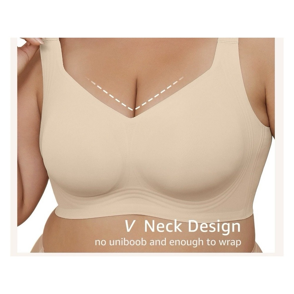 Daystry Smooth Wireless Bra Comfort Seamless Full Coverage Beige Women Size 4XL - Picture 2 of 9